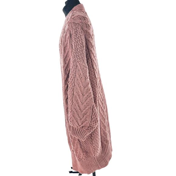 Topshop Women’s Chunky Cable Knit Long Open Front Cardigan Pink Rose Size 8 - Picture 3 of 16